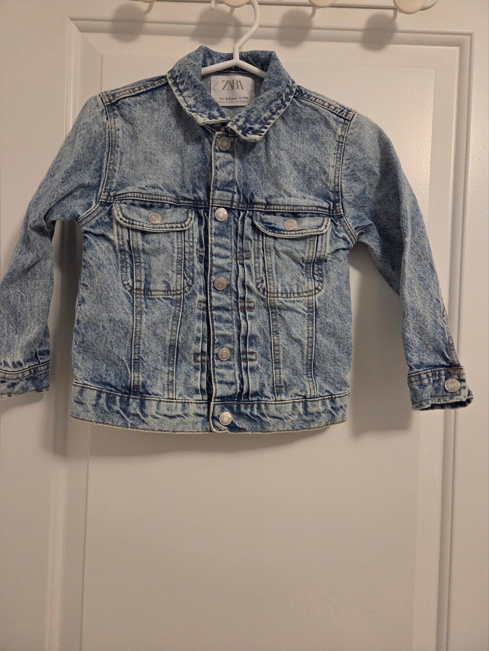 Zara Kids Light Acid-Wash Denim Jacket - Light Blue - 3-4T